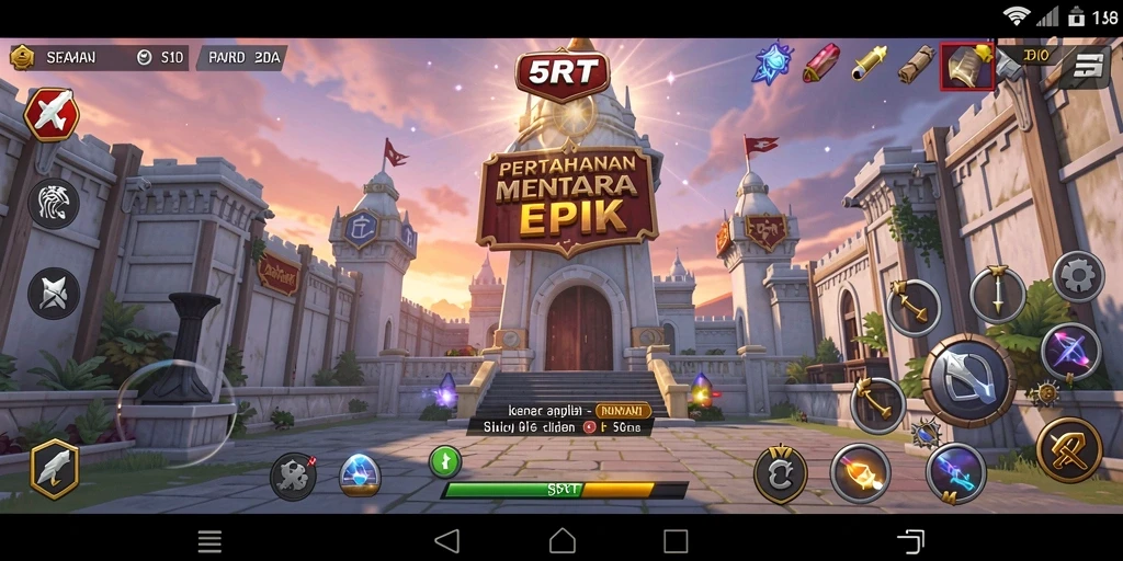 Tampilan gameplay menegangkan dalam 5RT di Tower Defense.
