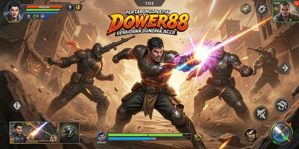 Tangkapan layar gameplay DOWER88 menunjukkan aksi mendebarkan dan karakter beragam.