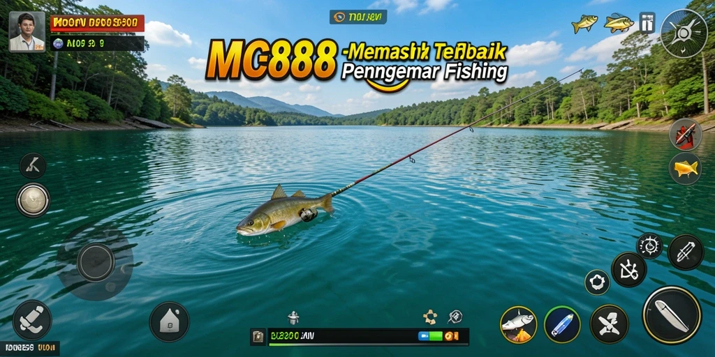 Screenshot MC888 memperlihatkan gameplay seru dalam menangkap ikan.