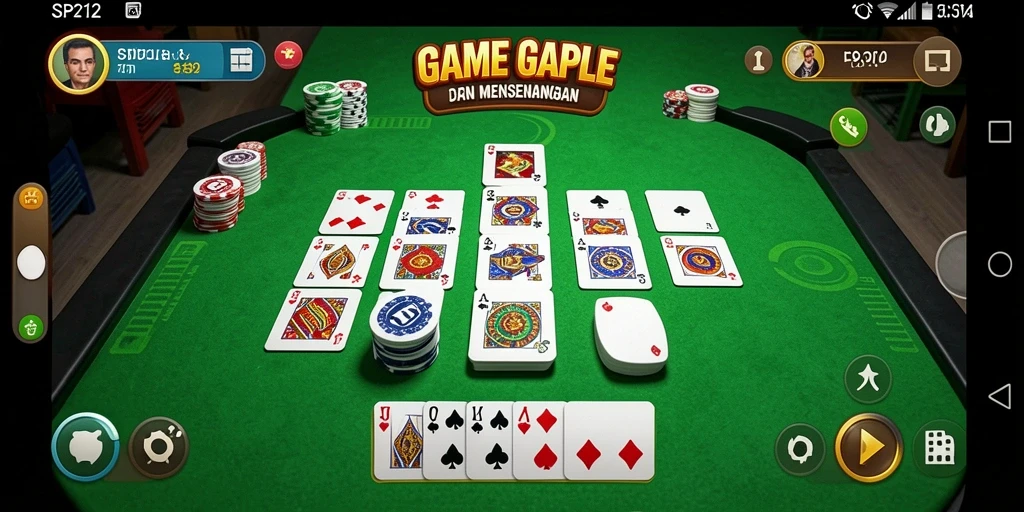 Screenshot gameplay SP212 menampilkan suasana permainan Gaple yang seru.